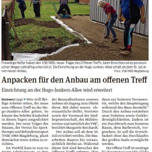 Der offene Treff wird erweitert. Ein Artikel der Volksstimme vom 27.06.2017.